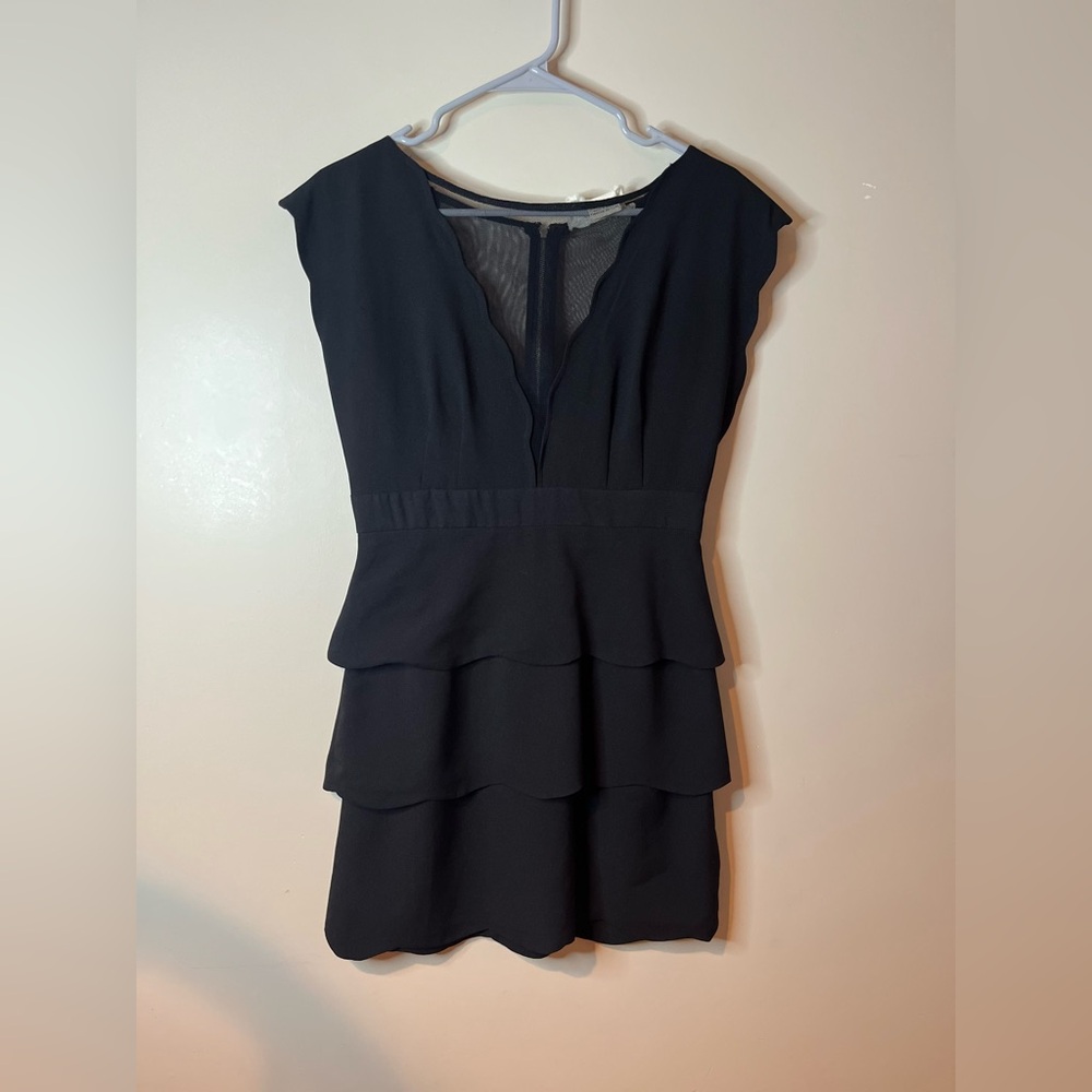 Anthropologie Coincidence & Chance Black Tiered Scallop Hem Mini Dress EUC